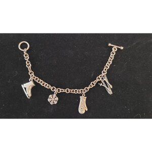 Vintage 900 Sterling Silver Charm Bracelet Ice Skates Mitten Snowflake Ski Poles